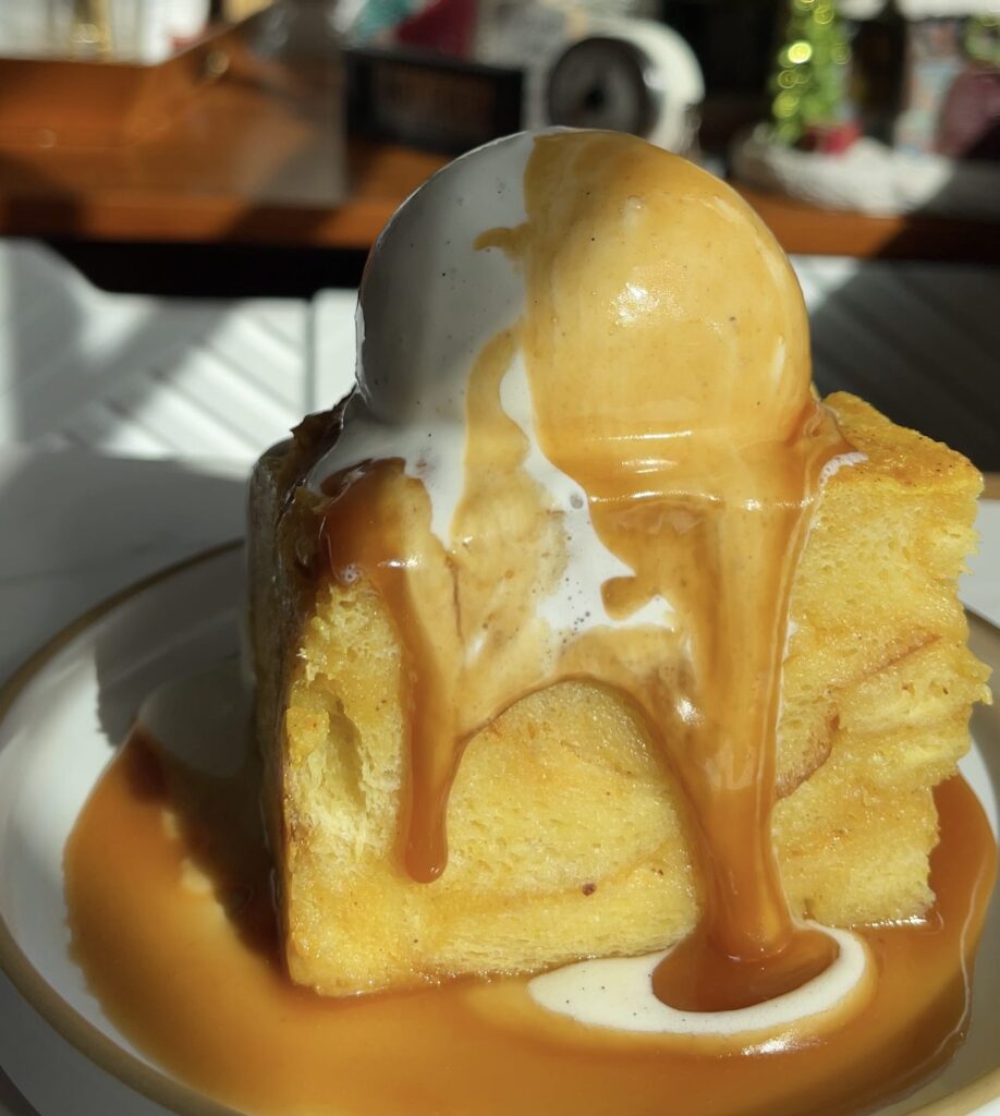 Salted Caramel Bread Pudding with Vanilla Ice Cream