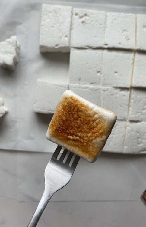 toasted Homemade marshmallows on a fork