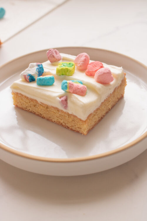 Lucky Charms Blondies with Cereal Milk Frosting