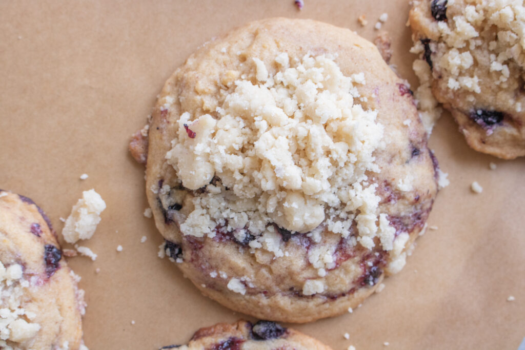 Blueberry Pie Cookies. Brown butter blueberry cookies topped with pie crust crumbs