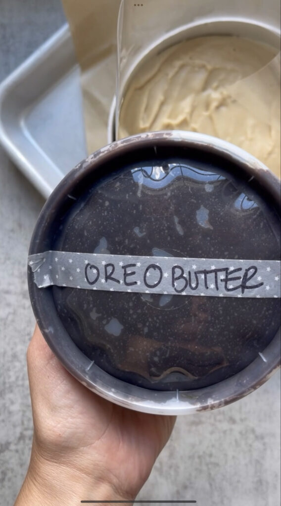 homemade Oreo Butter in tupperware