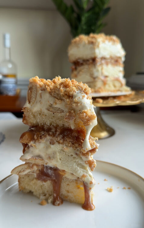 slice of Banana Pudding Ice Cream Cake on a plate