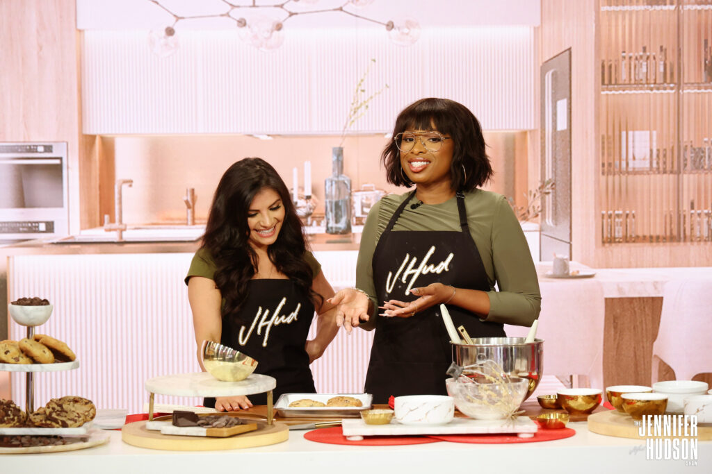 Lily P Crumbs founder Alex baking with Jennifer Hudson on the Jennifer Hudson Show