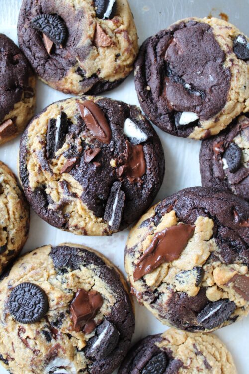 parent trap cookies featuring mini oreos, chocolate, and peanut butter