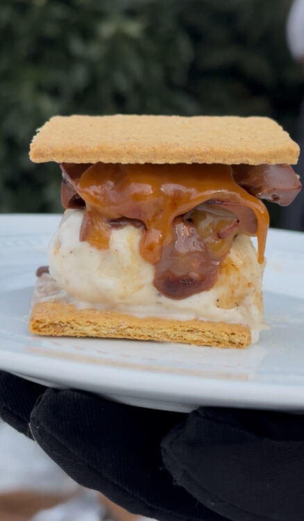 brown butter marshmallow smores with caramel melting down