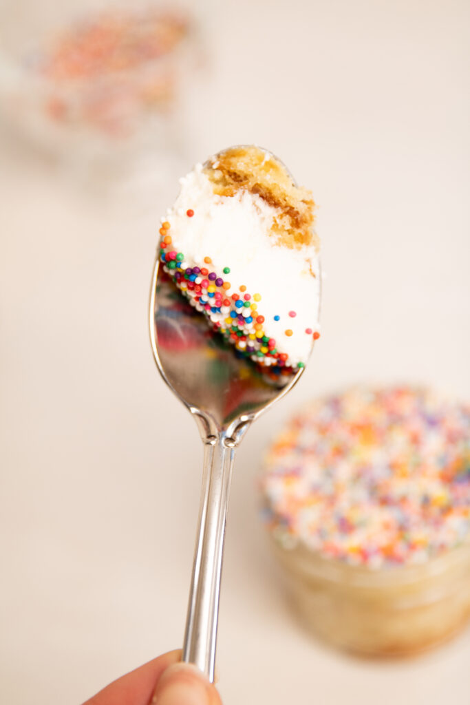 Spoon with homemade viral dot cake